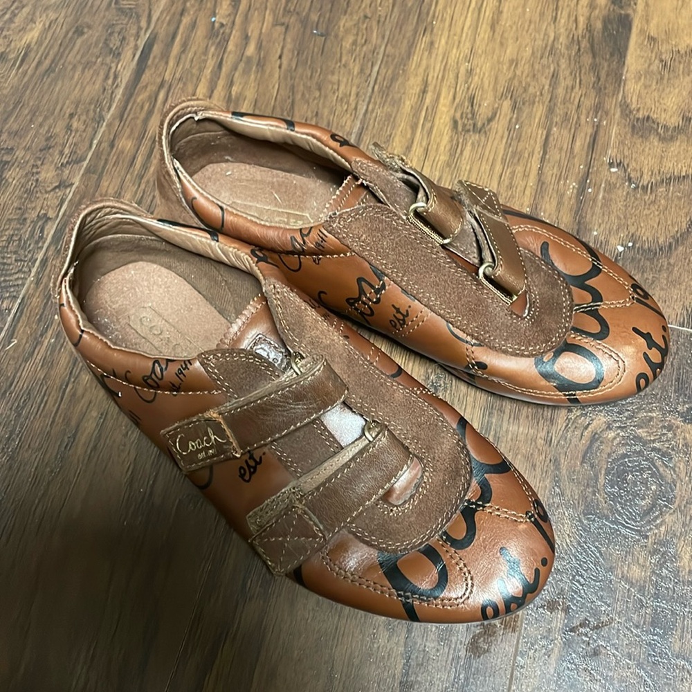 Coach | Gretel Women's 6.5 Brown Monogram Hook & Loop Low Top Sneakers